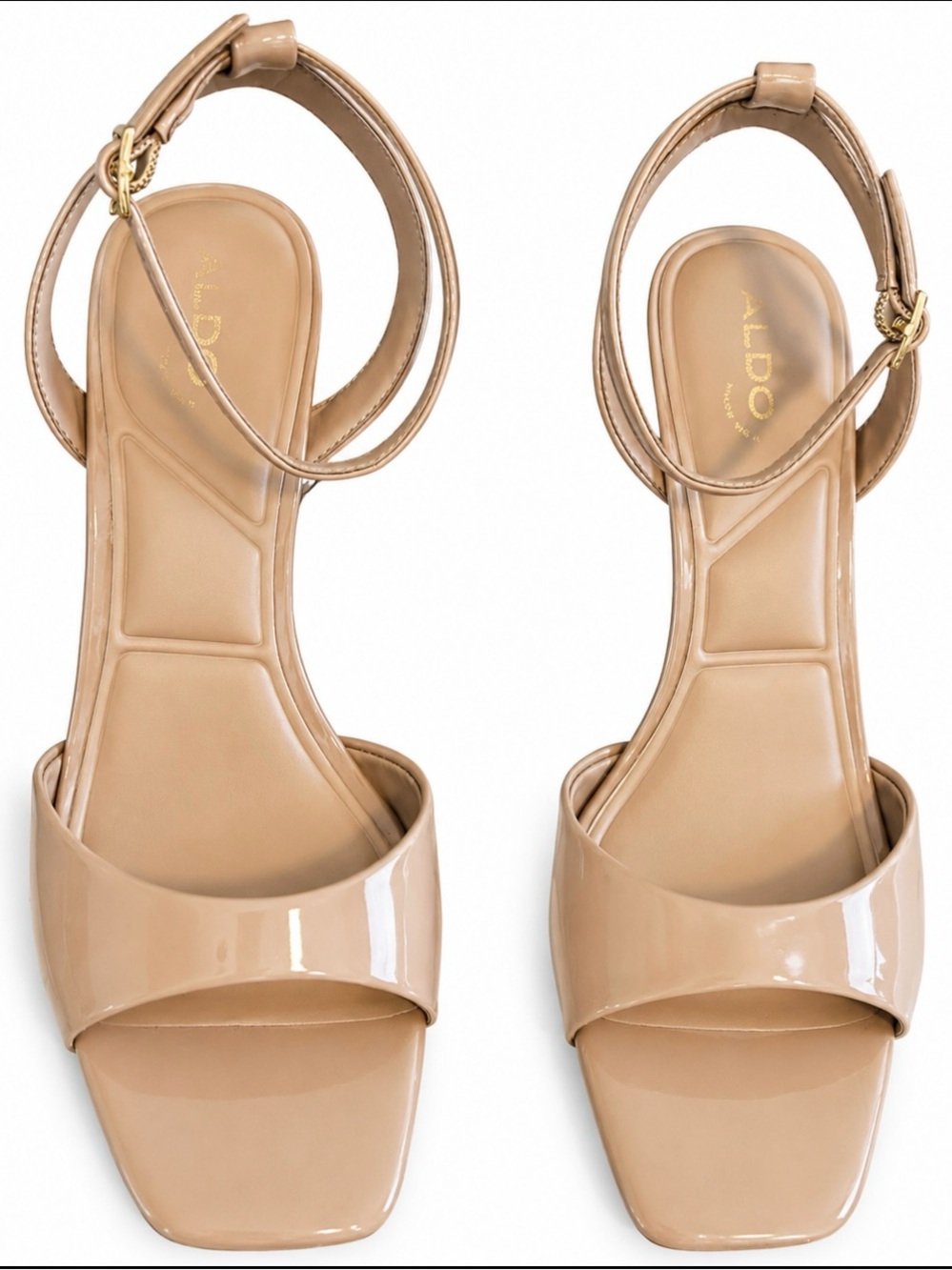 ALDO Beige Patent Ankle-Strap Heels